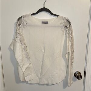 Liv Milano White Lace Detail Sleeves Knit Top